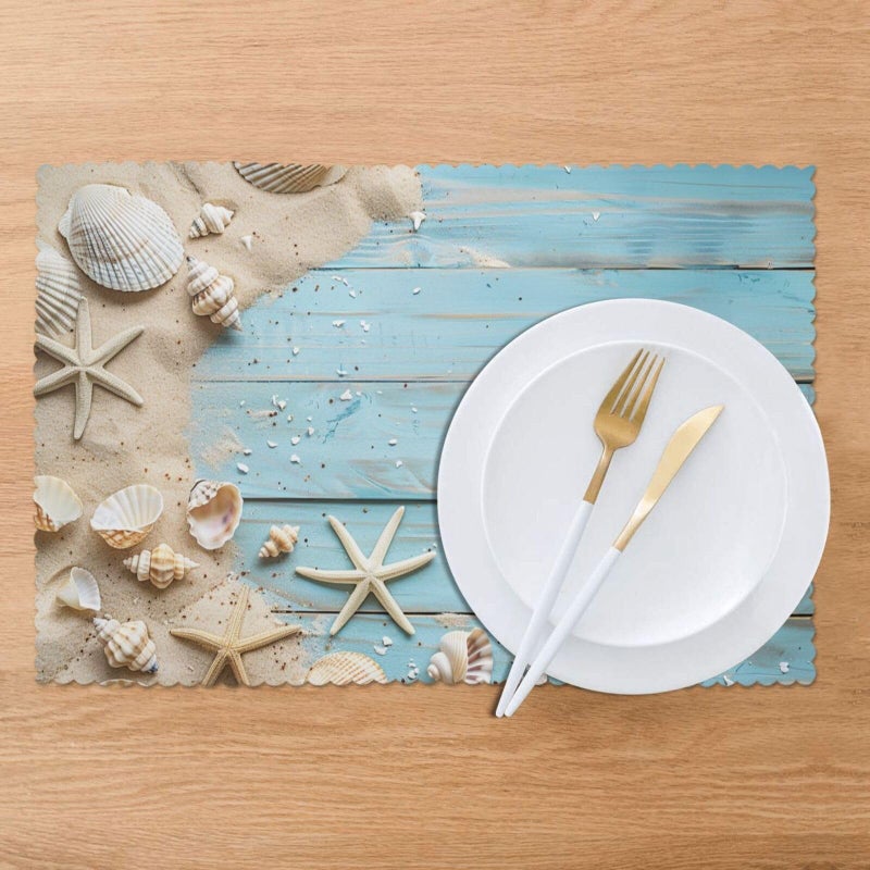 Mount Hour Sea Shell Beach Summer Starfish Board Placemats Set of 6 Heat-Resistant Washable Table Non-Slip Place Mat for Dining Table 12 X 18 Inches - Image 5